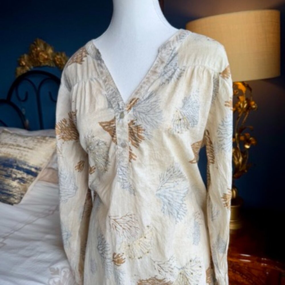 Beige With Beaded Shimmery Coral Print Beach Cover Up - Picture 3 of 12